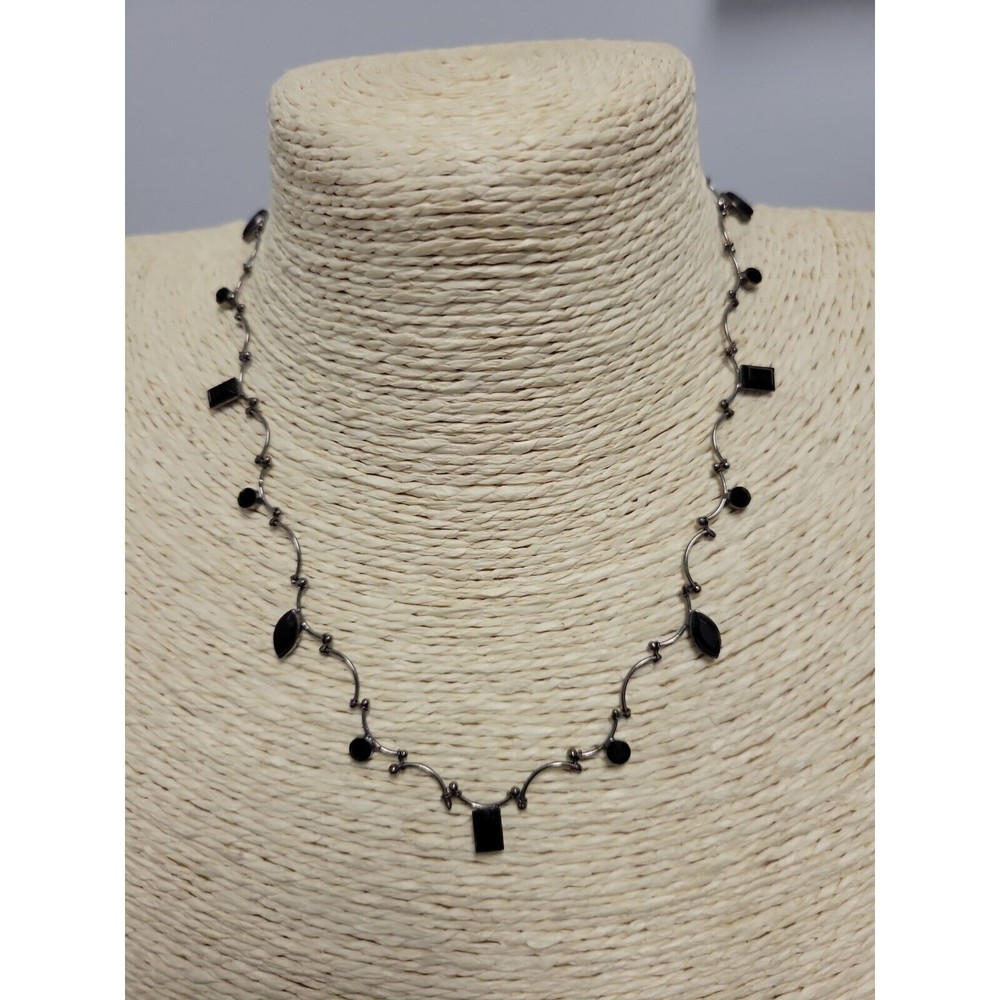 Anne Klein Gunmetal Black Faceted Rhinestone Choker Collar Dainty Necklace